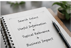 Search Intent, Useful Information, Topical Relevance, Business Impact